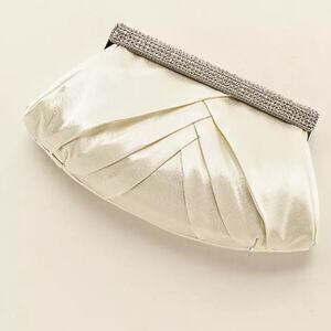 David’s Bridal Soft Pleated Clutch with Crystal Clasp NWT